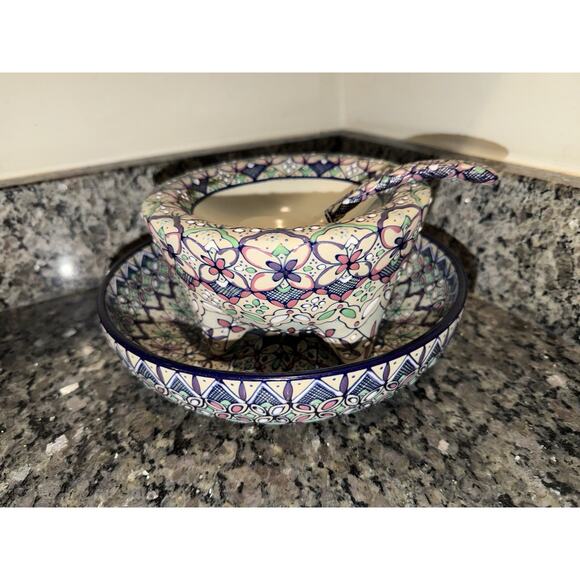 Javier Servin Mexico Talavera Soup Serving Bowl w/ Ladle & Underplate - Picture 2 of 12